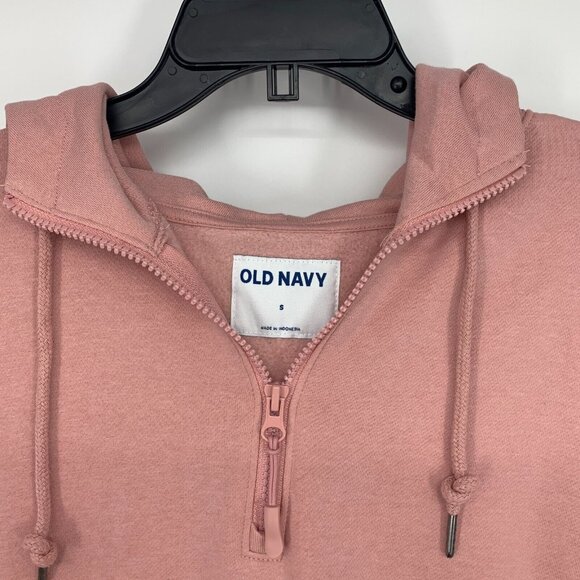 Old Navy Hoodie Pink Quarter Zip Hybrid Pocket Pullover Sweater - Picture 3 of 10